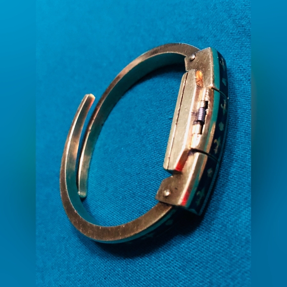 (916)VINTAGE RARE LADY AUREOLE 10 MICRON CONS SWISS WINDUP WTCH BLUE ENAMEL CUFF - Picture 16 of 16